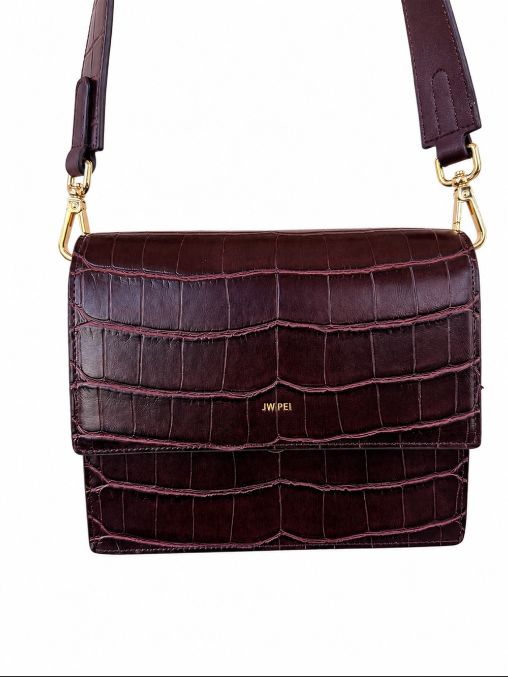 Friday by JW PEI Bordeaux Croc Embossed Vegan Leather Flap Shoulder Bag EUC!